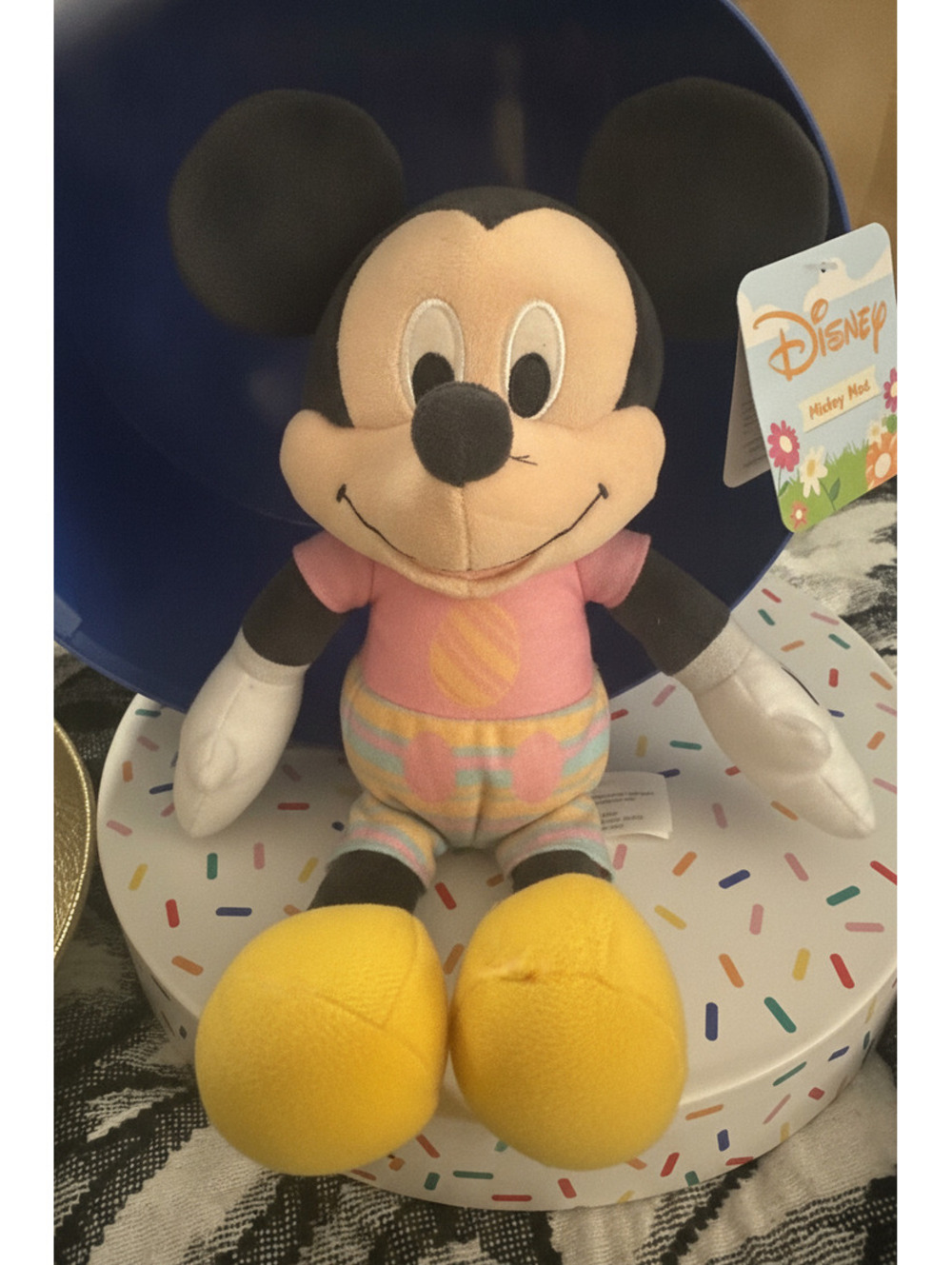 Disney Mickey Mouse Plush Toy with Pink Shirt and Striped Shorts, New with Tags